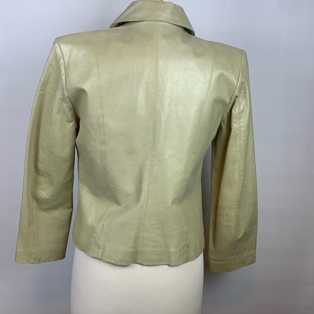 Adler Collection zippered beige leather jacket, Small - Picture 2 of 10